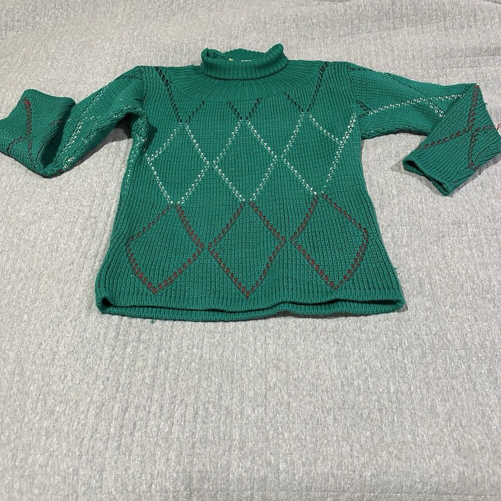 Vintage Renata Boutique Green Knit Diamond Pattern Sweater M cottagecore